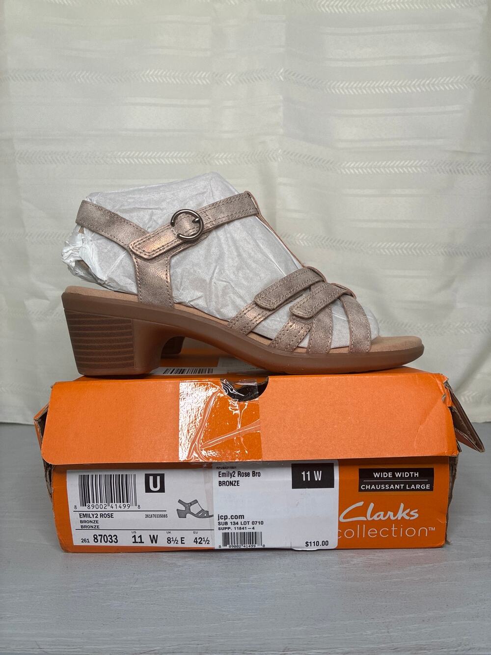 Clarks Emily2 Rose Block Heel Strap Sandals Bronze Womens Size 11 Wide